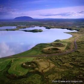 Aerial of Lake Myvatn, Northern Iceland