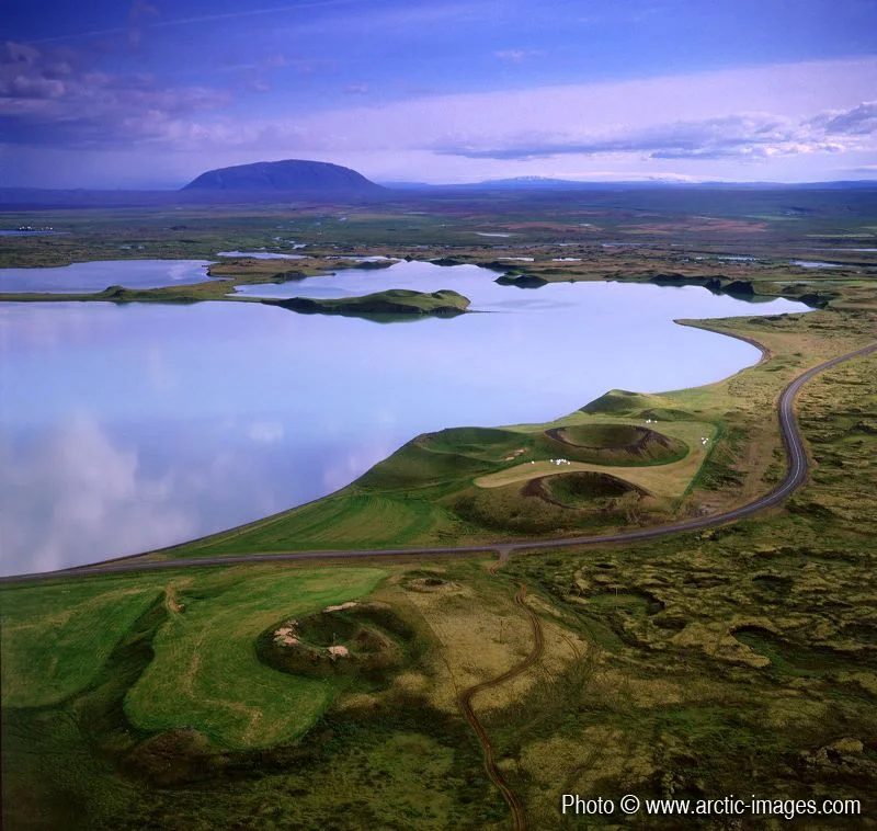 Aerial of Lake Myvatn, Northern Iceland