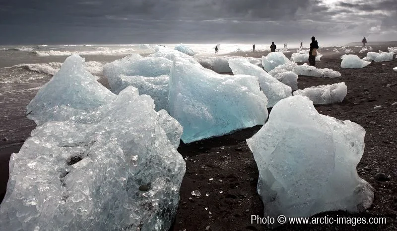 Tourist at Breidamerkursandur, Eastern Iceland