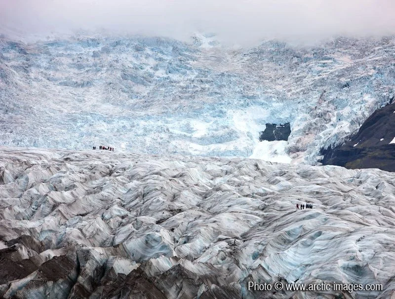 Hikers on Svinafellsjokull Glacier, Vatnjokull Ice Cap, Iceland