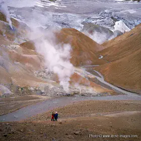 Scientist and Poet walking in Geothermal area, Mt Kerlingafoll, Iceland