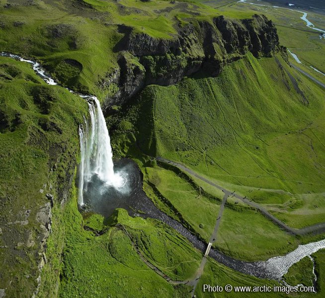 Aerial of Seljalandsfoss waterfall, Iceland