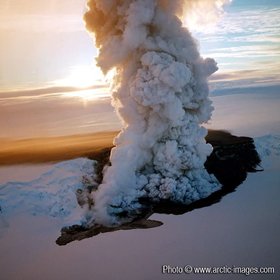 Steam rising from Grimsfjall volcanic eruption in 1998, Vatnajokull Ice Cap, Iceland