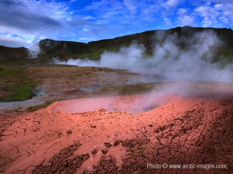 Boreholes and Steam rising, Hveragerdi, Iceland