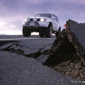 Asphalt damage from earthquake, South Coast, Iceland