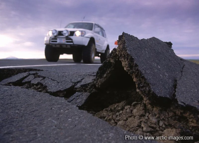 Asphalt damage from earthquake, South Coast, Iceland