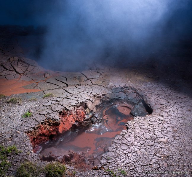 Steaming mudpots in geothermal area, Hveragerdi, Iceland
