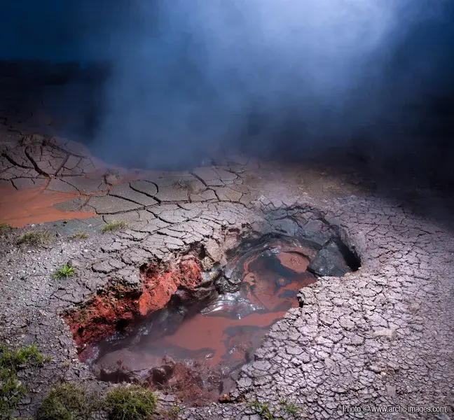 Steaming mudpots in geothermal area, Hveragerdi, Iceland