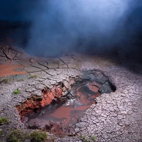 Steaming mudpots in geothermal area, Hveragerdi, Iceland