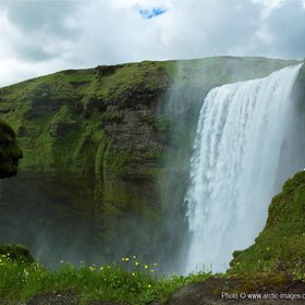 Moss covered cliffs, Skogafoss waterfall, Iceland