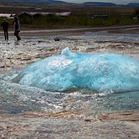 Water bubbling forming, Strokkur geyser, Iceland
