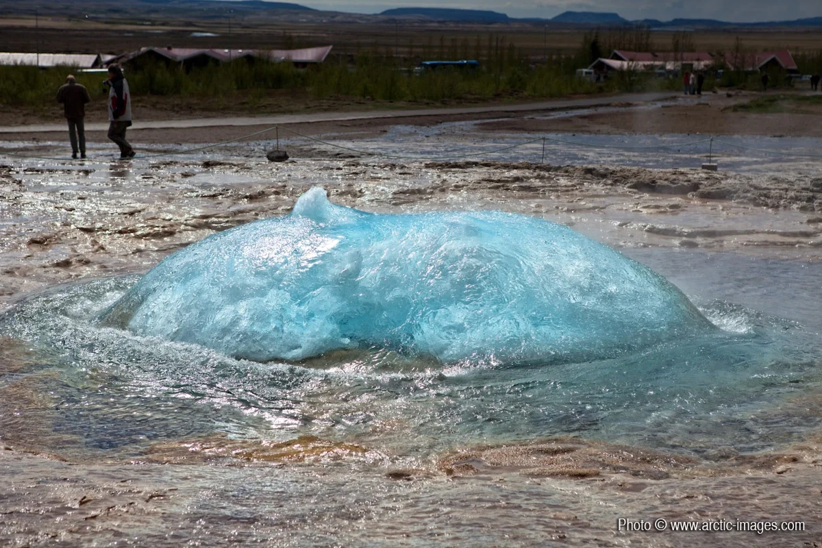 Water bubbling forming, Strokkur geyser, Iceland