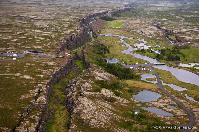 Aerial of Almannagja fissure, Thingvellir National Park, Iceland