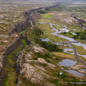 Aerial of Almannagja fissure, Thingvellir National Park, Iceland