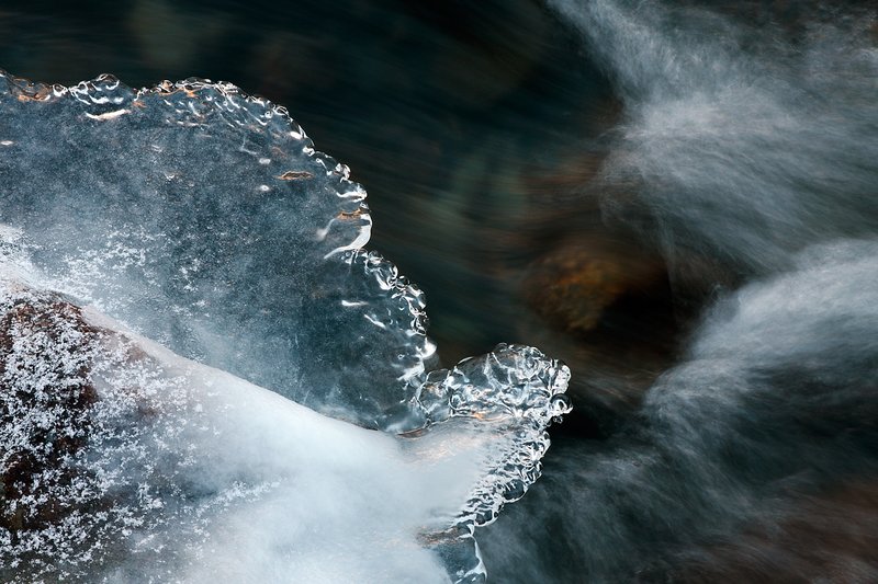 Ice and flowing water