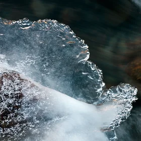 Ice and flowing water