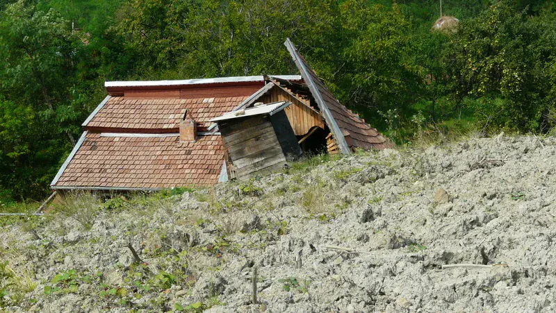 House damaged by Chirlesti mud flow, Buzau county, Romania