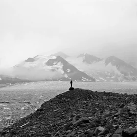 Geologist on Fan Glacier