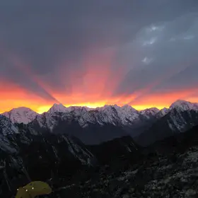 Sunset from 20,000 feet on Mount Ama Dablam, Nepal