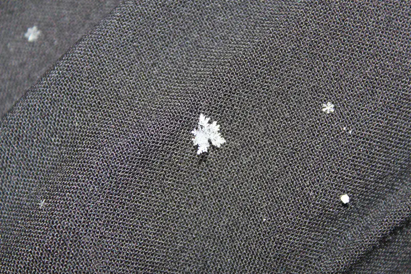 Snow crystals on a piece of cloth
