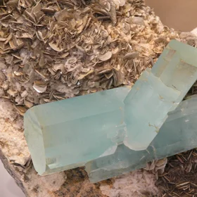 Aquamarine on Muscovite