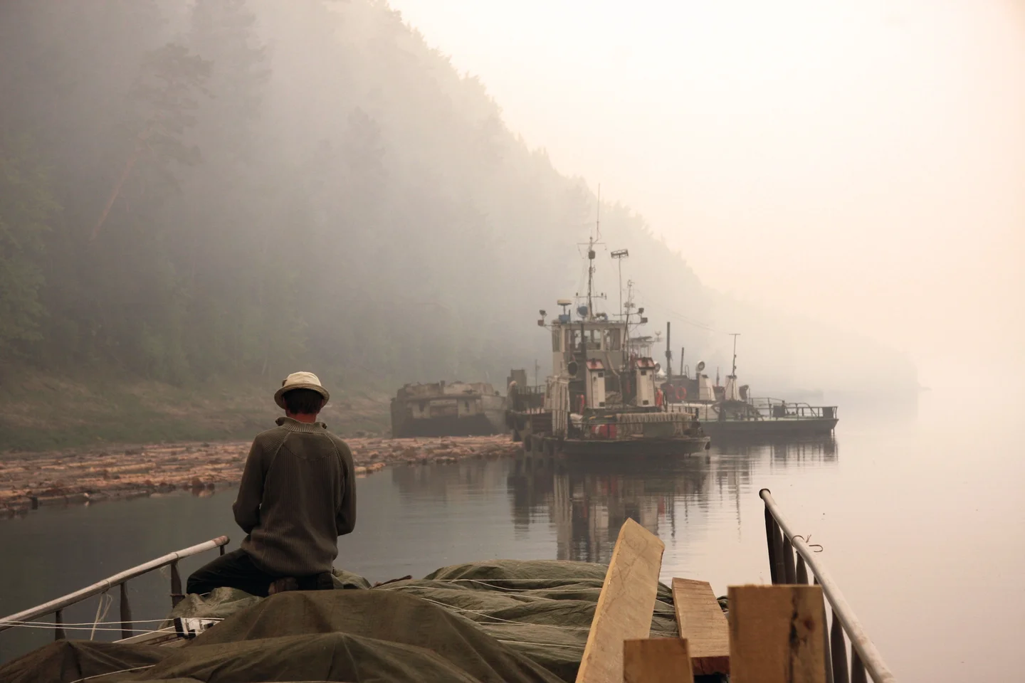 Angara River. Forest fire..