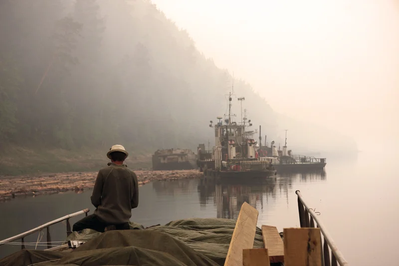 Angara River. Forest fire..