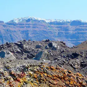 Nea Kameni colors and Imerovigli of Santorini