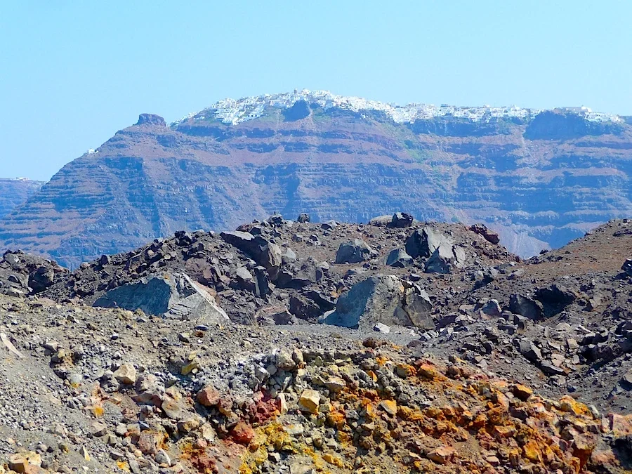 Nea Kameni colors and Imerovigli of Santorini