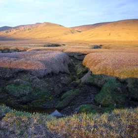 Permafrost landscape at sunset