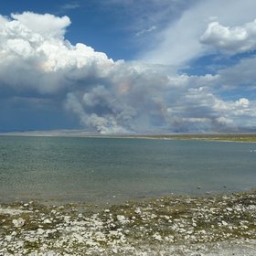 Desert fires feeding a convective cloud system over Mono Lake, California