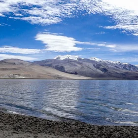 Panoramic view of Lake Tso Moriri, India