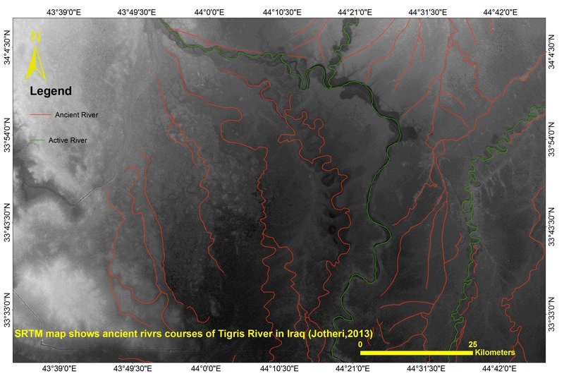 SRTM map shows ancient course of Tigris River in Iraq
