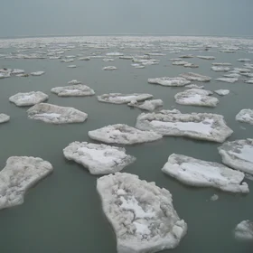 Pieces of ice in Chicago beach