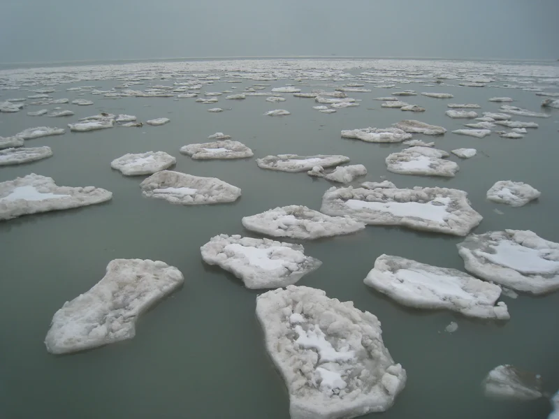 Pieces of ice in Chicago beach