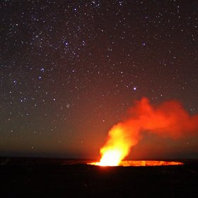 Lava glow and space at the Kilauea volcano