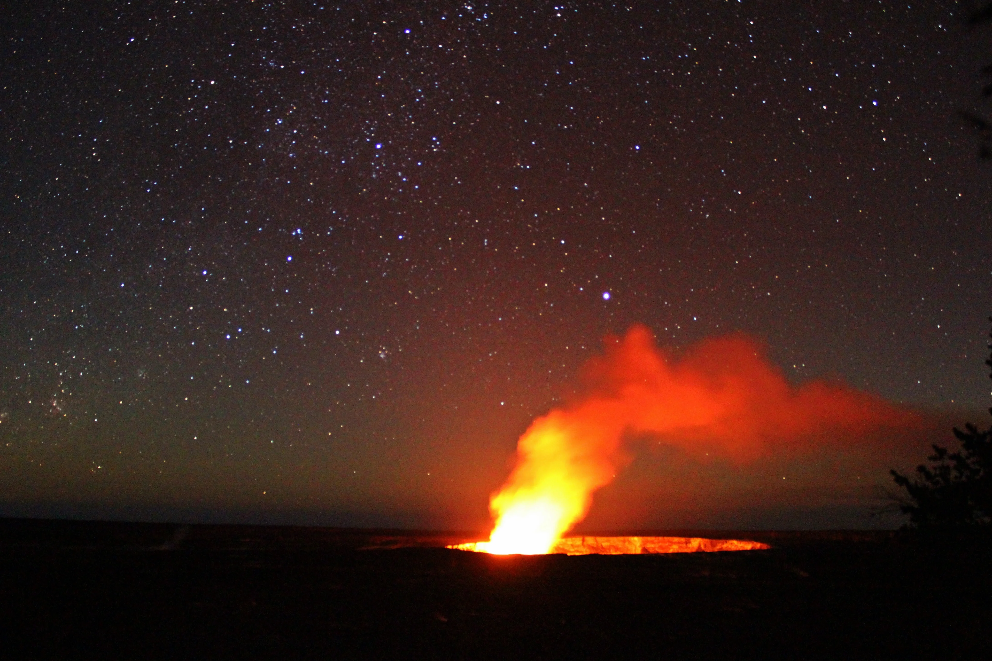 Lava glow and space at the Kilauea volcano