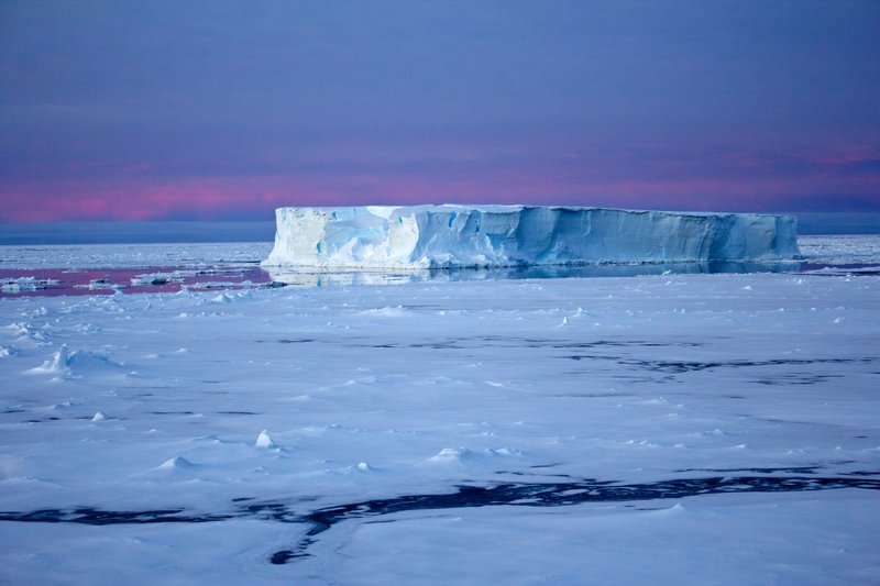 Table iceberg at night in the Antarctic