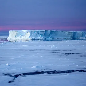 Table iceberg at night in the Antarctic