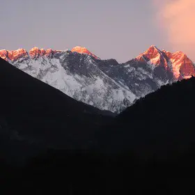 Everest and Lhotse at sunset