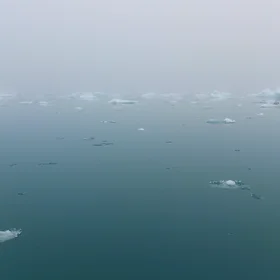 Misty morning in Greenland Fjord