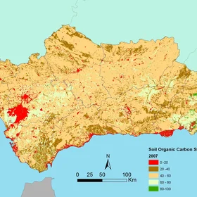 Map of soil organic carbon content (0–75 cm) in Andalusia (southern Spain)