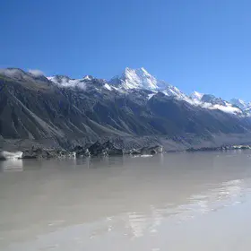 Downwasting Tasman Glacier and Mt Cook, New Zealand