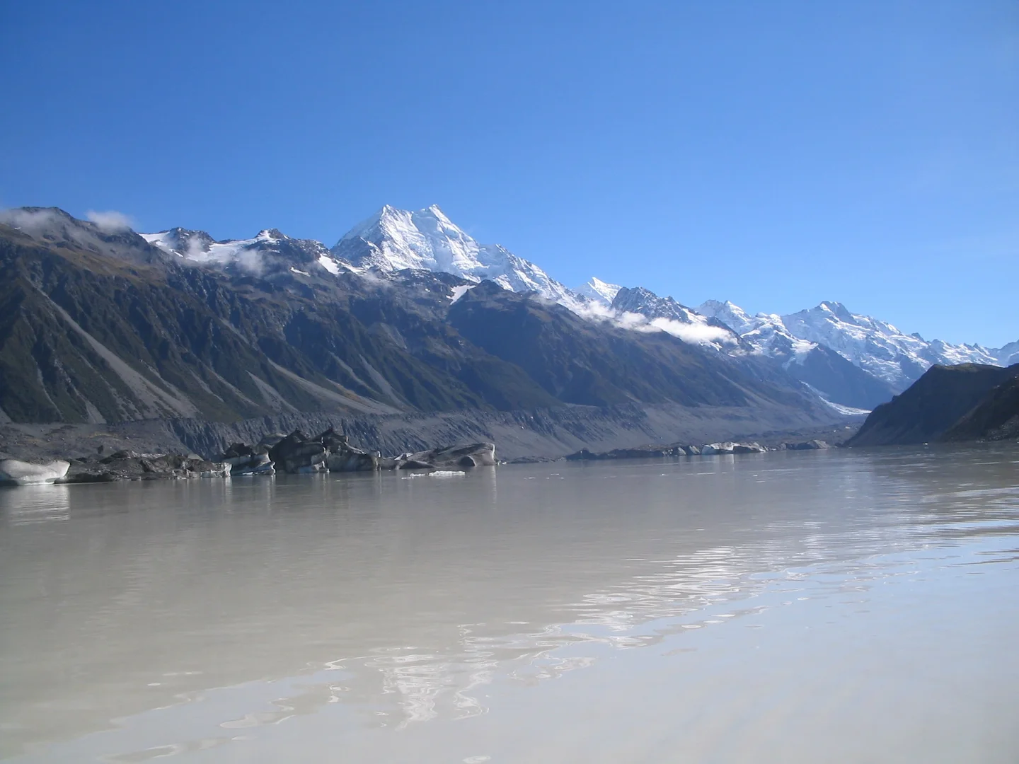 Downwasting Tasman Glacier and Mt Cook, New Zealand
