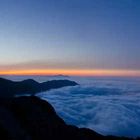 sunset with fog on the Gransasso montain