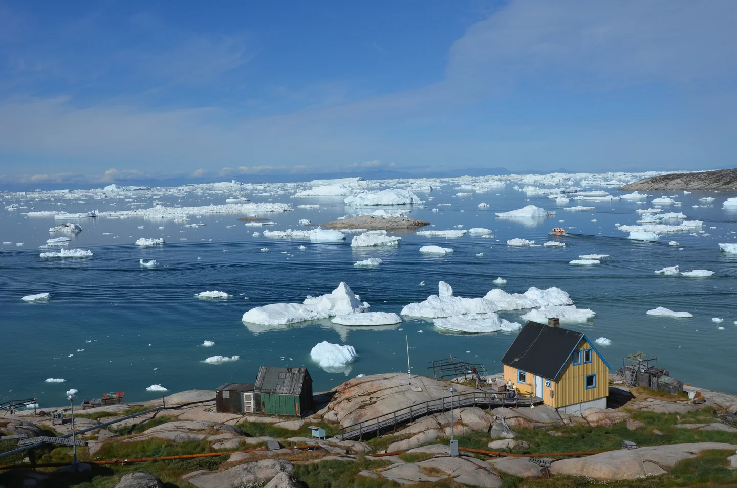 Ilulissat harbour with icebergs