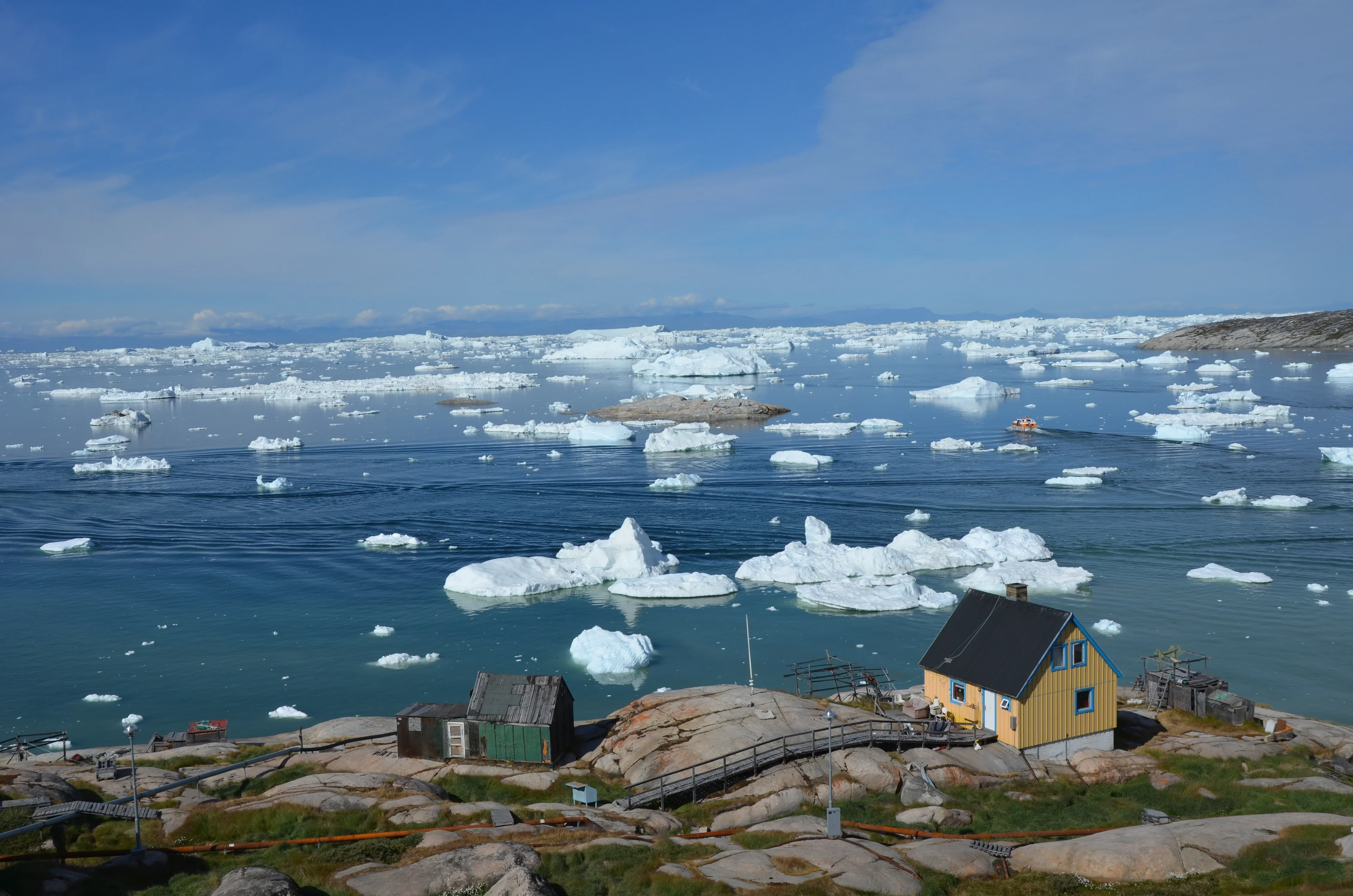 Ilulissat harbour with icebergs