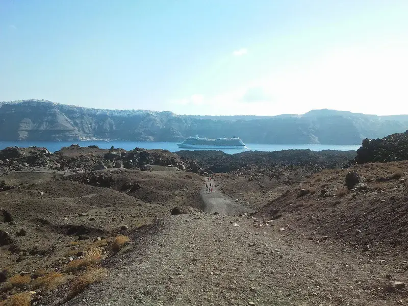 Looking back in time: Santorini seen from Nea Kameni.