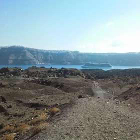 Looking back in time: Santorini seen from Nea Kameni.
