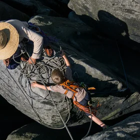 Father, son and a sandstone crag